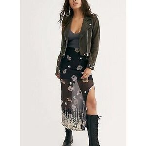 Free People Bali Dipped  Embellished Shine Maxi Skirt Womens US 0